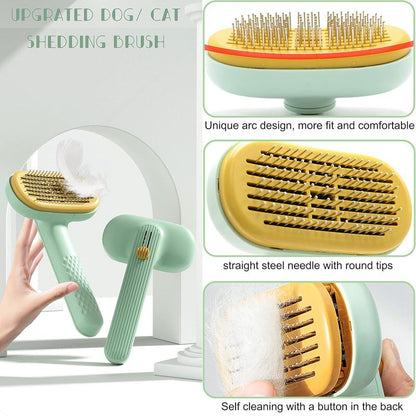 Cat Dod Pin Brush with Release Button,Cat Brush Pet Grooming Brush for Long&Short Haired Dogs Cats,Self Cleaning Slicker Brush Dog Hair Brush for Puppy Kitten Dog Massage and Removal of Loose Fur,Tangled Hair & Mats