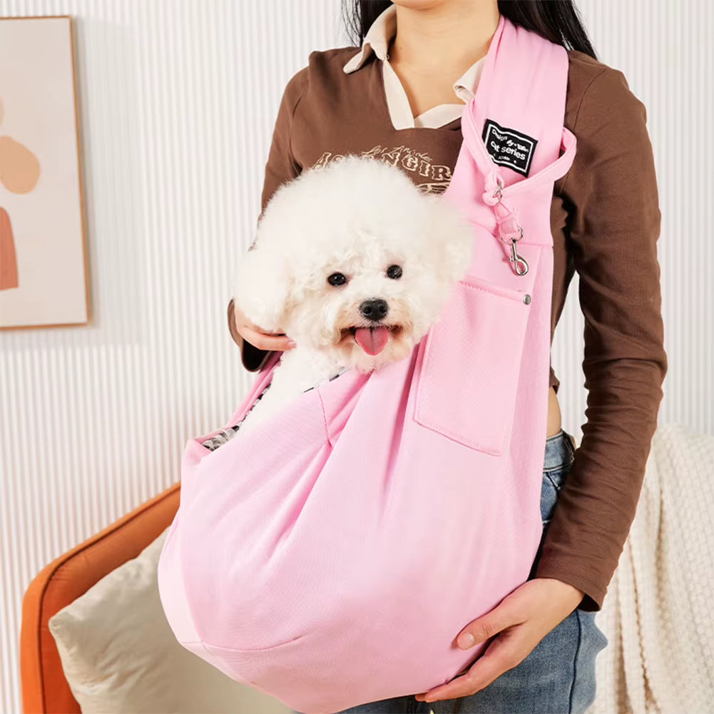 Pet Dog Sling Carrier Pet Crossbody Shoulder Bag Adjustable Strap Pet Carrier Bag with Safety Harness for Small Dogs Cats