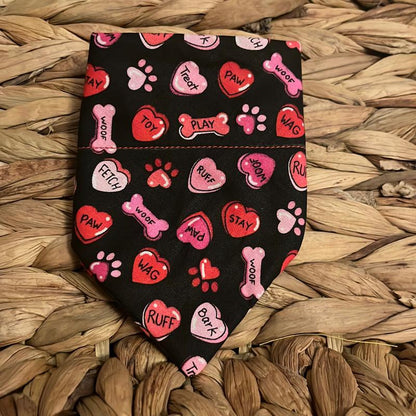 Valentines over the Collar Pet Bandana Cute Design with Hearts, Paws and Bones