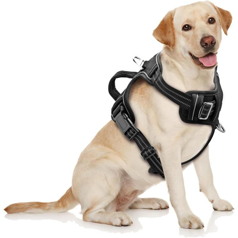 Adjustable No-Pull Dog Harness for Large Dogs 2 Leash Clips Reflective,No-Choke Pet Oxford Soft Padded Vest Comfortable,Breathable Mesh,Easy Control Handle for Easy Walking and Training,Xl